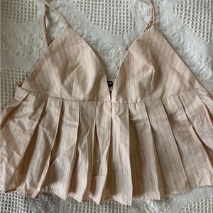 Zara Beige Striped Pleated Top